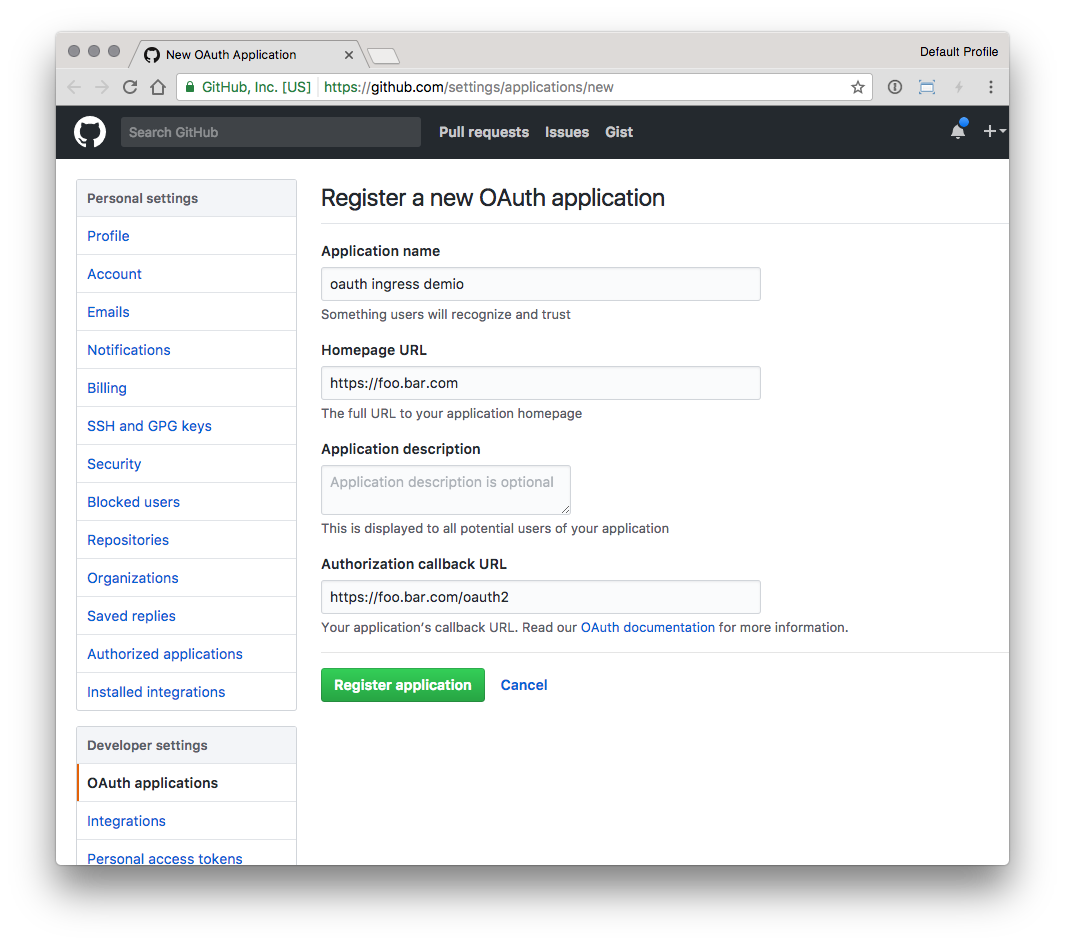 Register OAuth2 Application